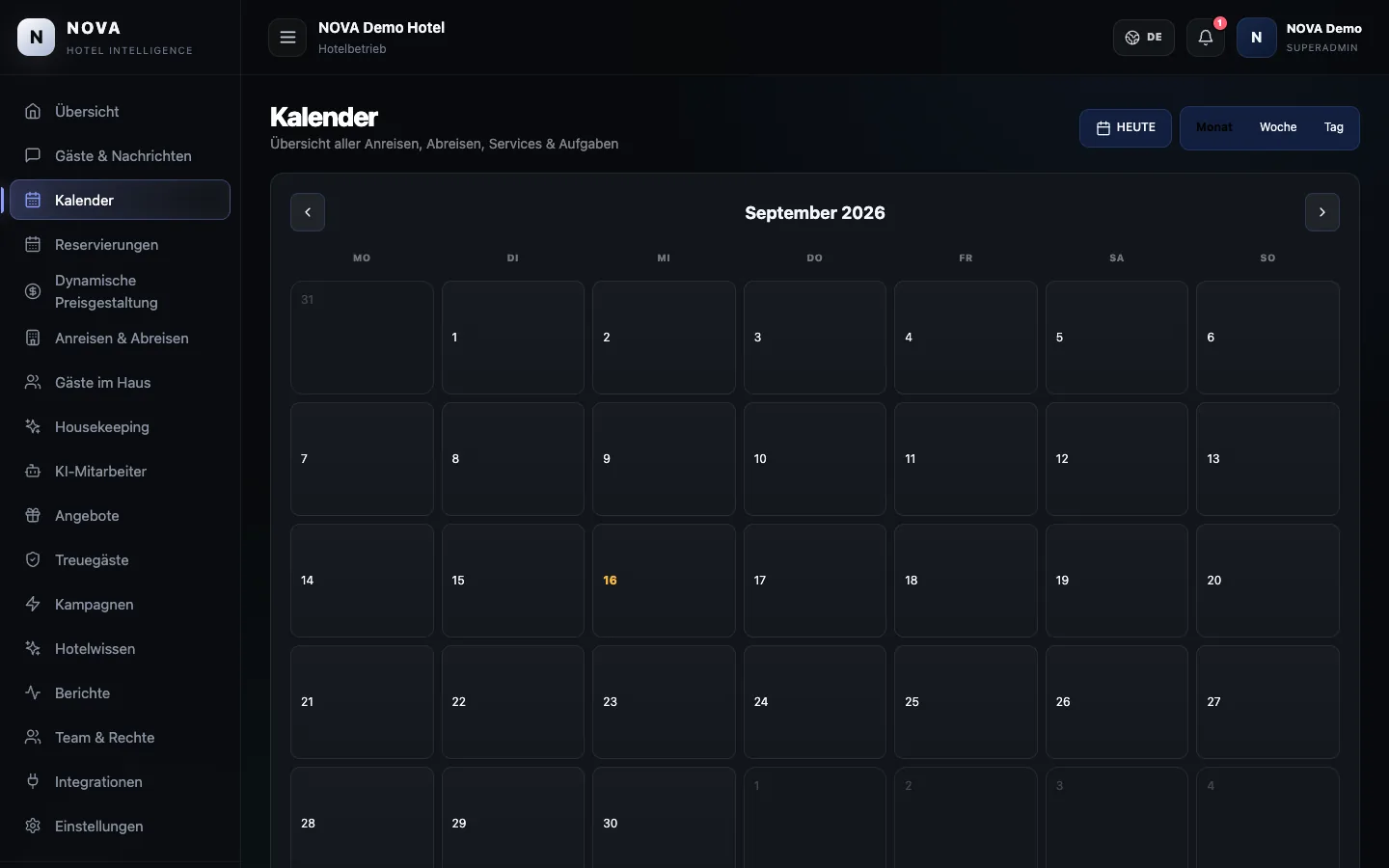 NOVA-Demodashboard: Kalender.