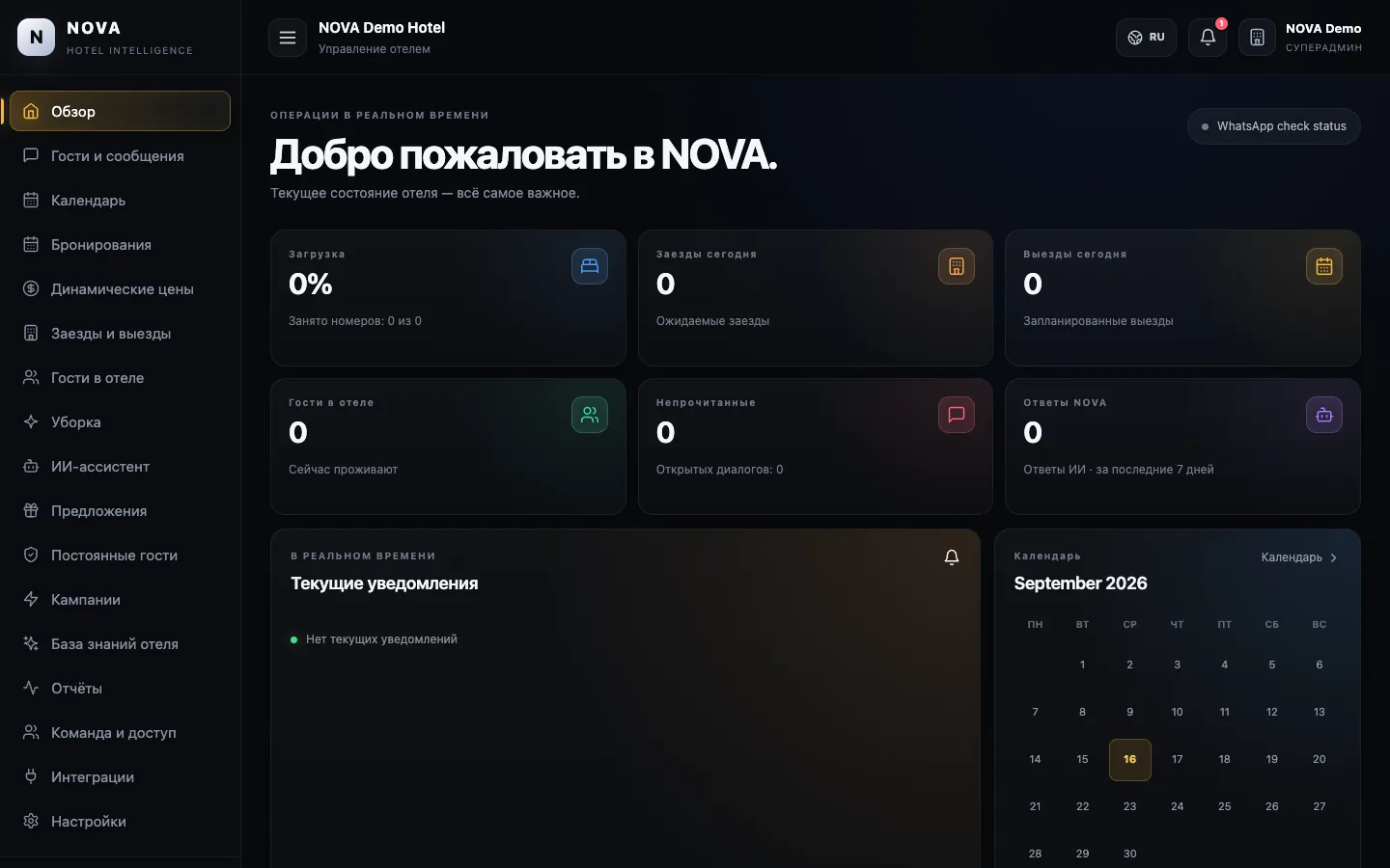 Демонстрационная панель NOVA: Обзор.