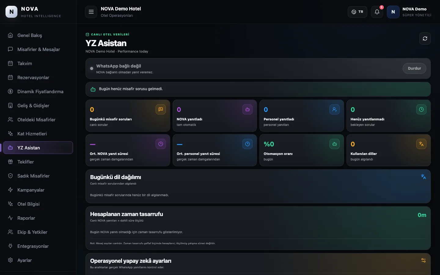 NOVA demo paneli: Yapay zekâ asistanı.